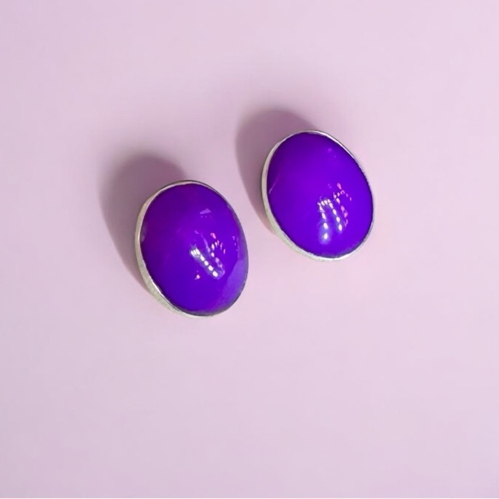 925 Mexico Purple Agate Cabochon Stud Earrings - Picture 3 of 5